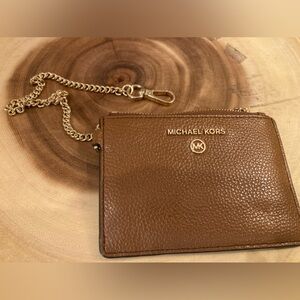 MICHAEL KORS Brown Card ID Chain‎ Wrislet Wallet with Keychain Luggage Tan